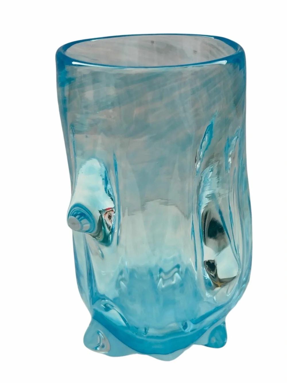 Vintage Art Glass Turquoise Aqua Blue Knobbly Vase
